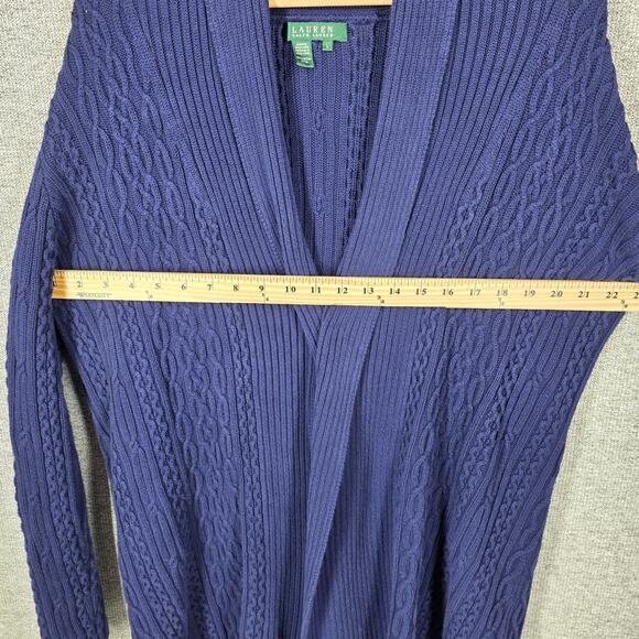 LAUREN RALPH LAUREN WOMEN'S CABLE KNIT CARDIGAN – SIZE L – BLUE – 100% COTTON - Picture 4 of 7
